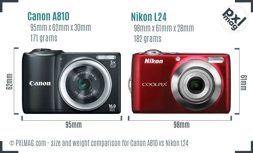 Canon A810 vs Nikon L24 size comparison