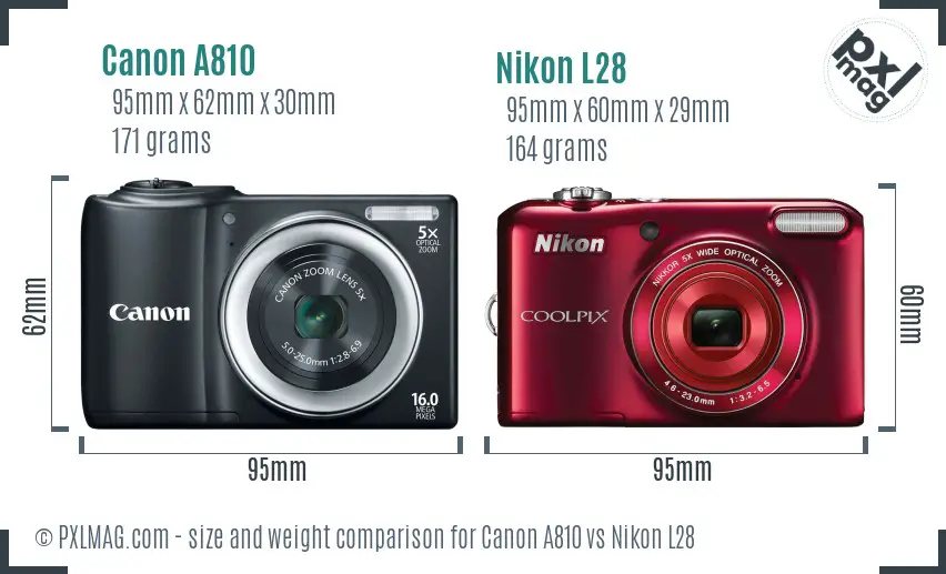 Canon A810 vs Nikon L28 size comparison Canon A810 vs Nikon L28 size comparison