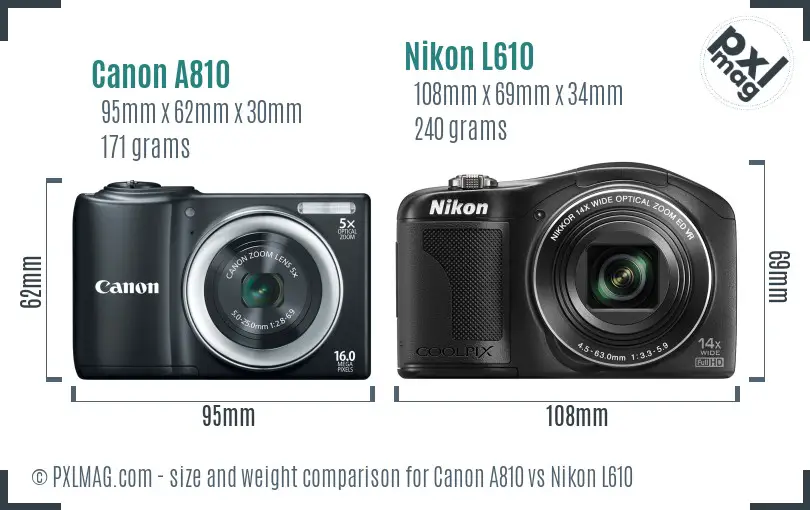 Canon A810 vs Nikon L610 size comparison