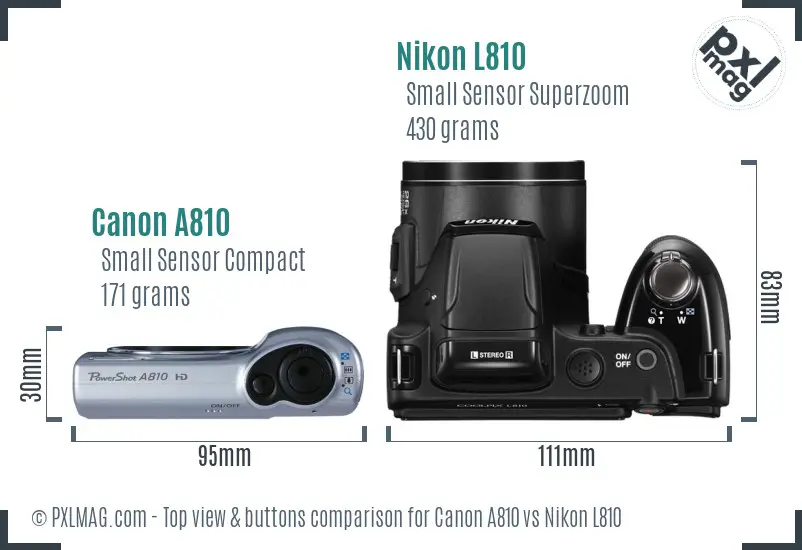 Canon A810 vs Nikon L810 top view buttons comparison Canon A810 vs Nikon L810 top view buttons comparison