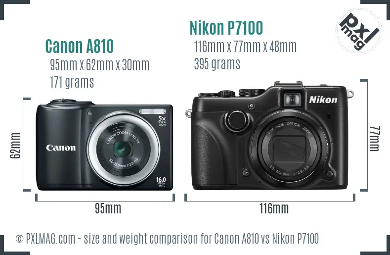 Canon A810 vs Nikon P7100 size comparison