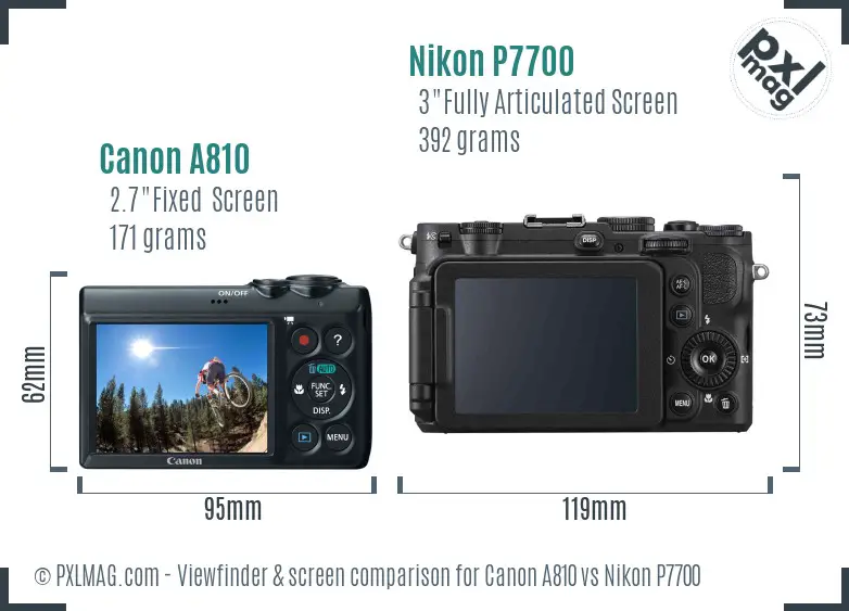 Canon A810 vs Nikon P7700 Screen and Viewfinder comparison