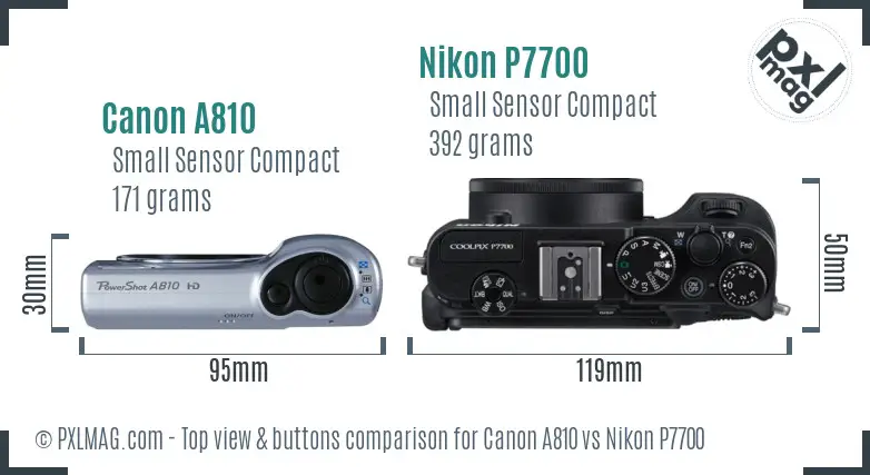 Canon A810 vs Nikon P7700 top view buttons comparison