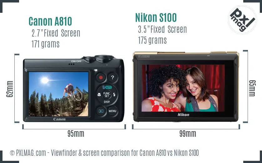 Canon A810 vs Nikon S100 Screen and Viewfinder comparison Canon A810 vs Nikon S100 Screen and Viewfinder comparison