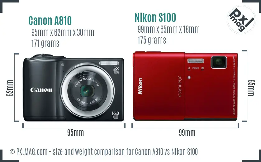 Canon A810 vs Nikon S100 size comparison Canon A810 vs Nikon S100 size comparison