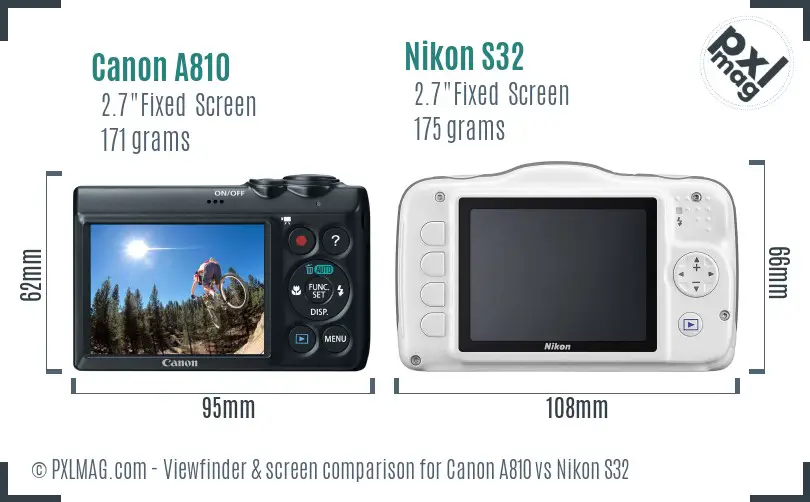 Canon A810 vs Nikon S32 Screen and Viewfinder comparison
