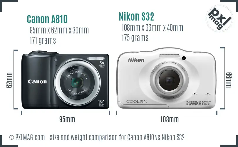 Canon A810 vs Nikon S32 size comparison