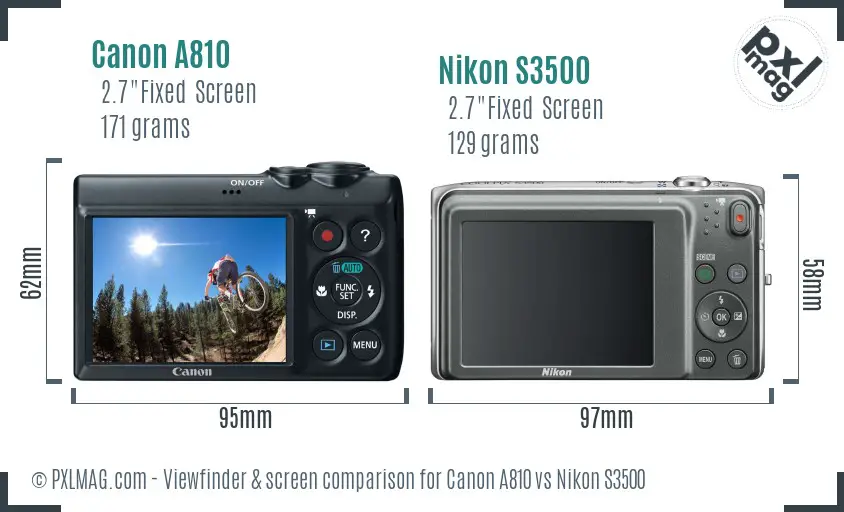 Canon A810 vs Nikon S3500 Screen and Viewfinder comparison