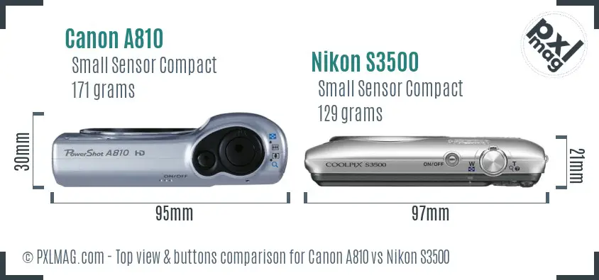 Canon A810 vs Nikon S3500 top view buttons comparison