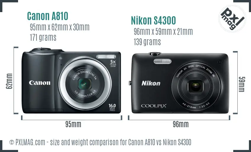 Canon A810 vs Nikon S4300 size comparison