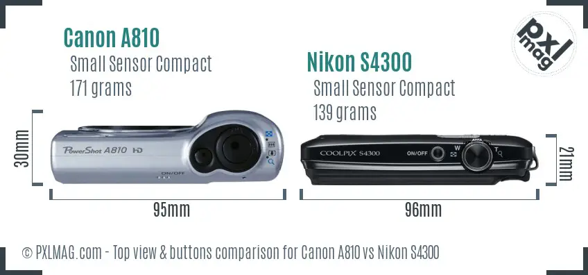 Canon A810 vs Nikon S4300 top view buttons comparison
