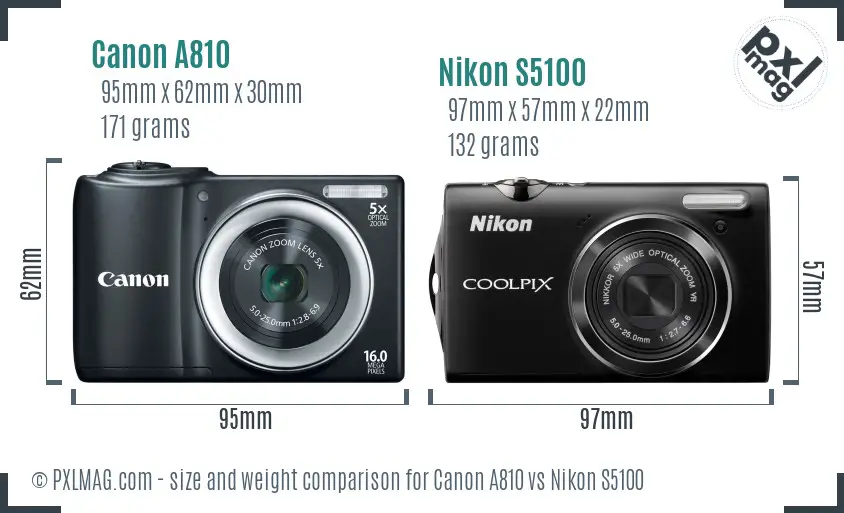 Canon A810 vs Nikon S5100 size comparison