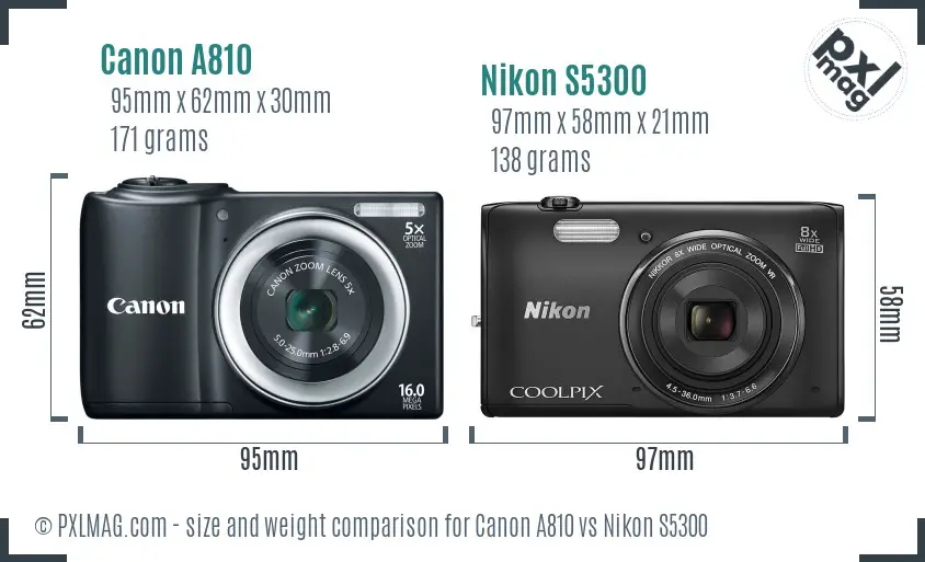Canon A810 vs Nikon S5300 size comparison