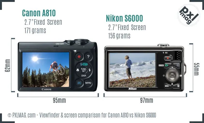 Canon A810 vs Nikon S6000 Screen and Viewfinder comparison