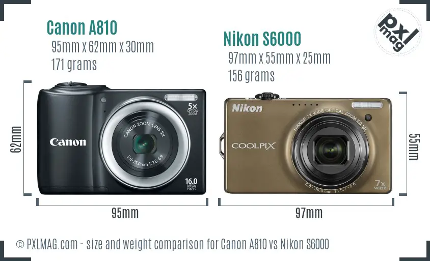 Canon A810 vs Nikon S6000 size comparison