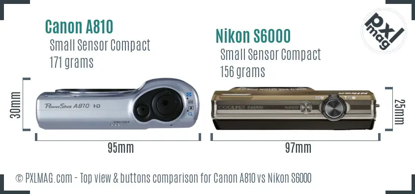 Canon A810 vs Nikon S6000 top view buttons comparison
