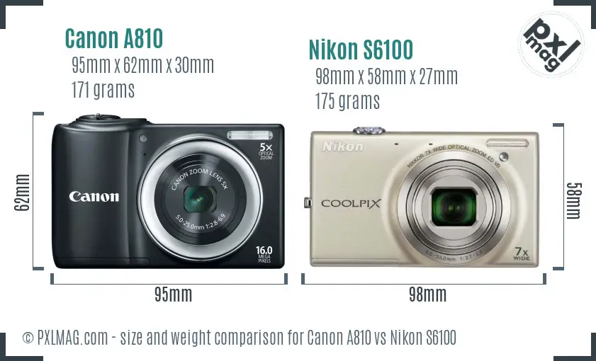 Canon A810 vs Nikon S6100 size comparison