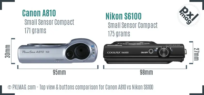 Canon A810 vs Nikon S6100 top view buttons comparison