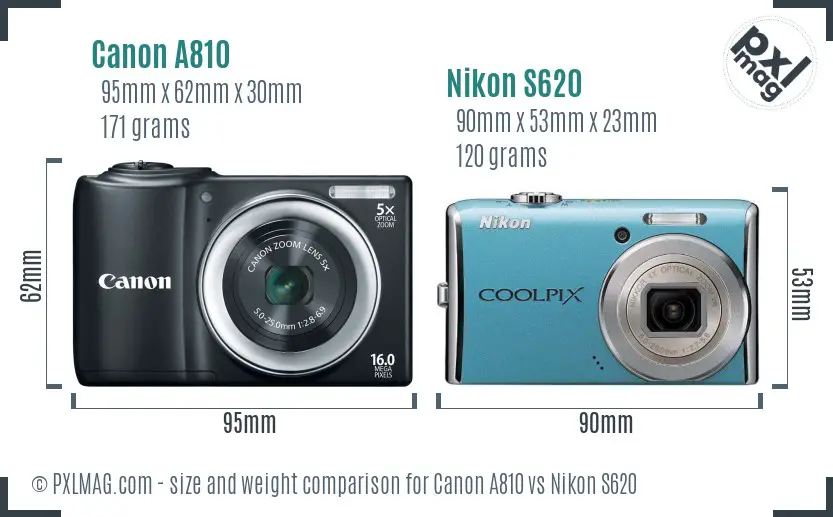 Canon A810 vs Nikon S620 size comparison