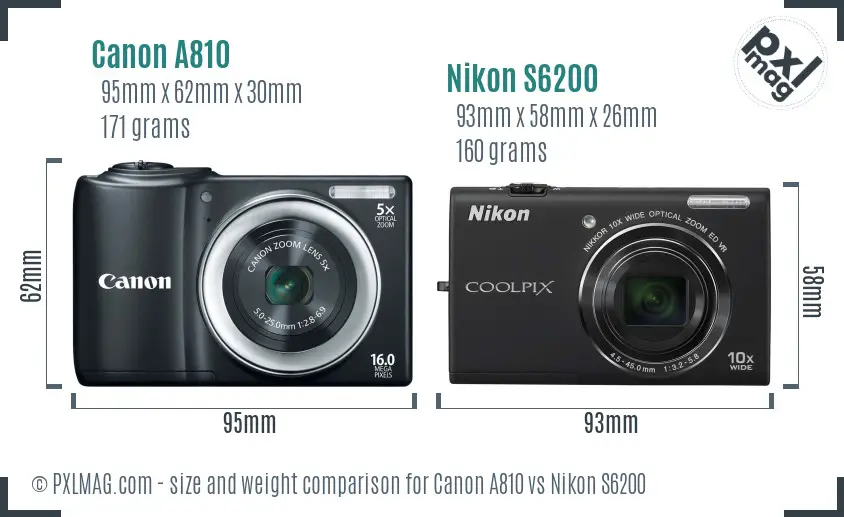 Canon A810 vs Nikon S6200 size comparison