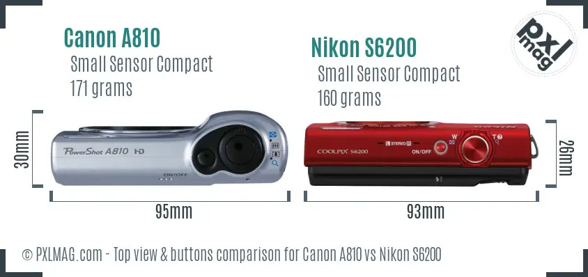 Canon A810 vs Nikon S6200 top view buttons comparison
