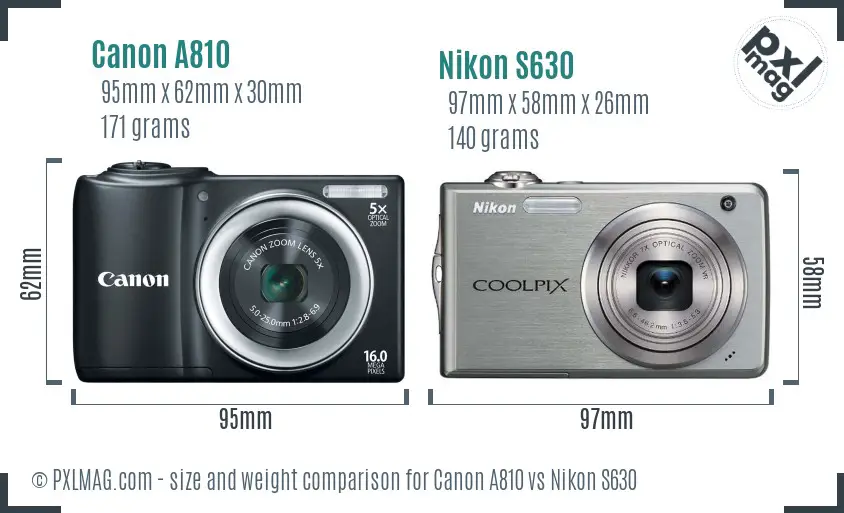 Canon A810 vs Nikon S630 size comparison