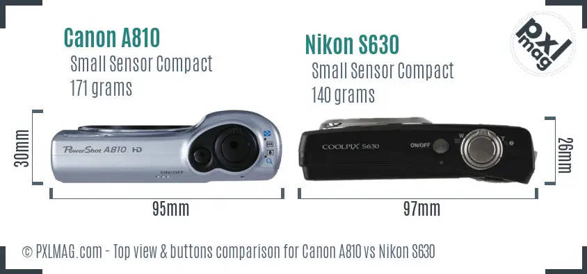 Canon A810 vs Nikon S630 top view buttons comparison