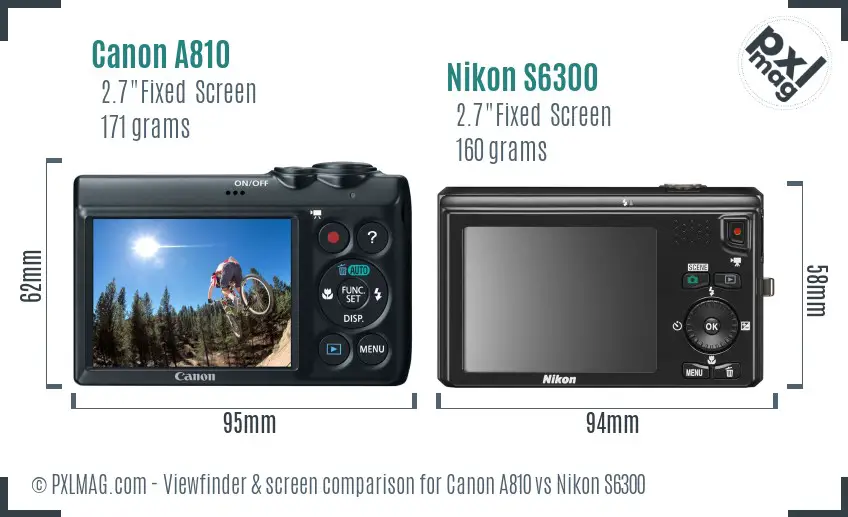 Canon A810 vs Nikon S6300 Screen and Viewfinder comparison