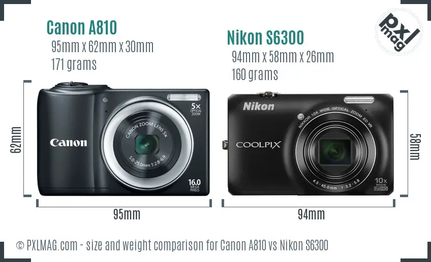 Canon A810 vs Nikon S6300 size comparison