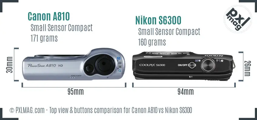 Canon A810 vs Nikon S6300 top view buttons comparison