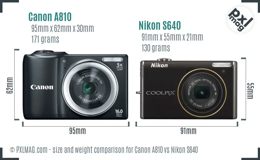 Canon A810 vs Nikon S640 size comparison