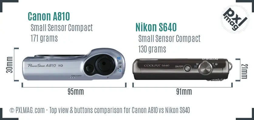 Canon A810 vs Nikon S640 top view buttons comparison