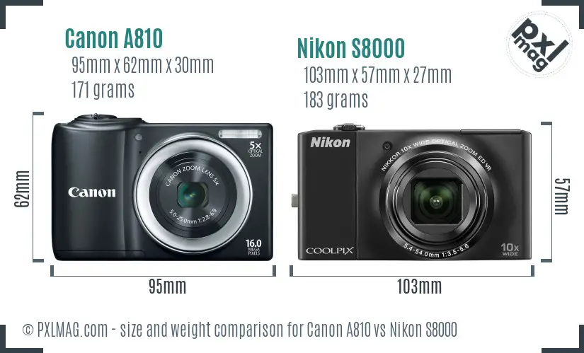 Canon A810 vs Nikon S8000 size comparison Canon A810 vs Nikon S8000 size comparison