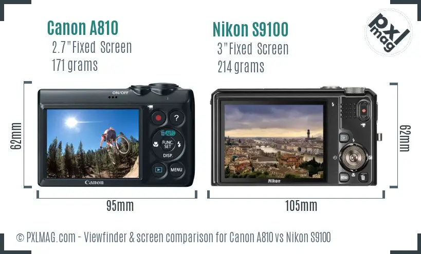 Canon A810 vs Nikon S9100 Screen and Viewfinder comparison