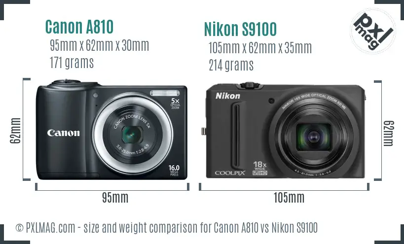 Canon A810 vs Nikon S9100 size comparison