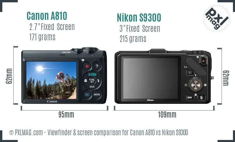 Canon A810 vs Nikon S9300 Screen and Viewfinder comparison