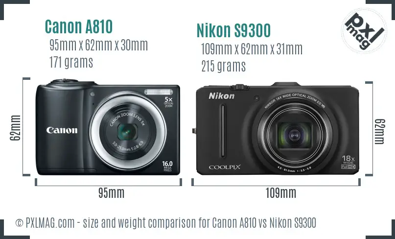 Canon A810 vs Nikon S9300 size comparison