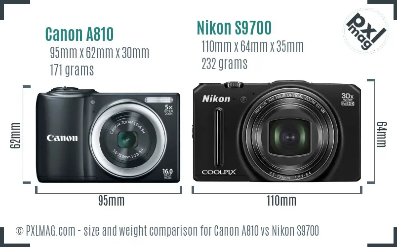 Canon A810 vs Nikon S9700 size comparison