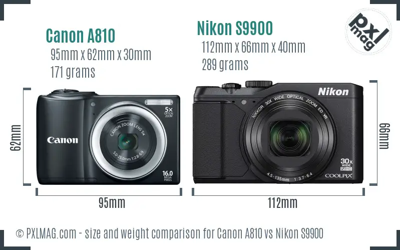 Canon A810 vs Nikon S9900 size comparison