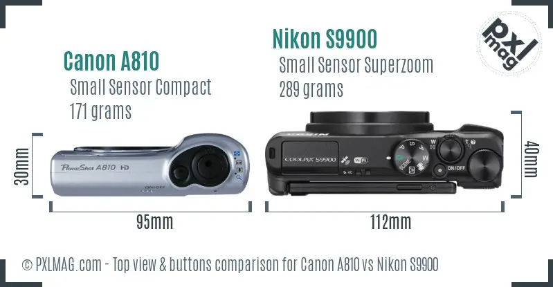 Canon A810 vs Nikon S9900 top view buttons comparison