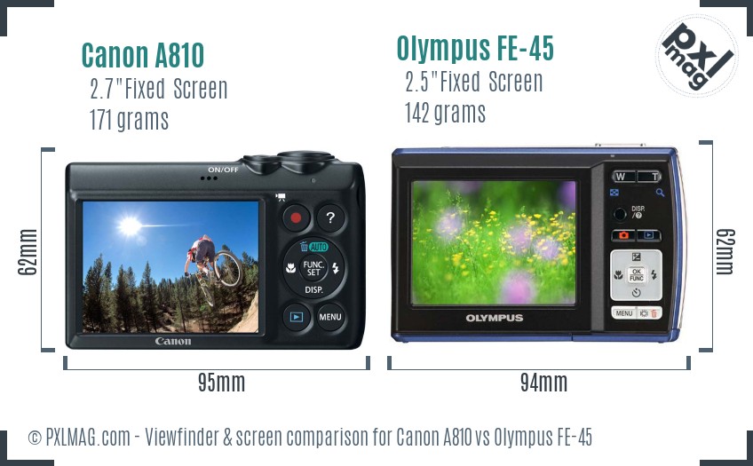 Canon A810 vs Olympus FE-45 Screen and Viewfinder comparison