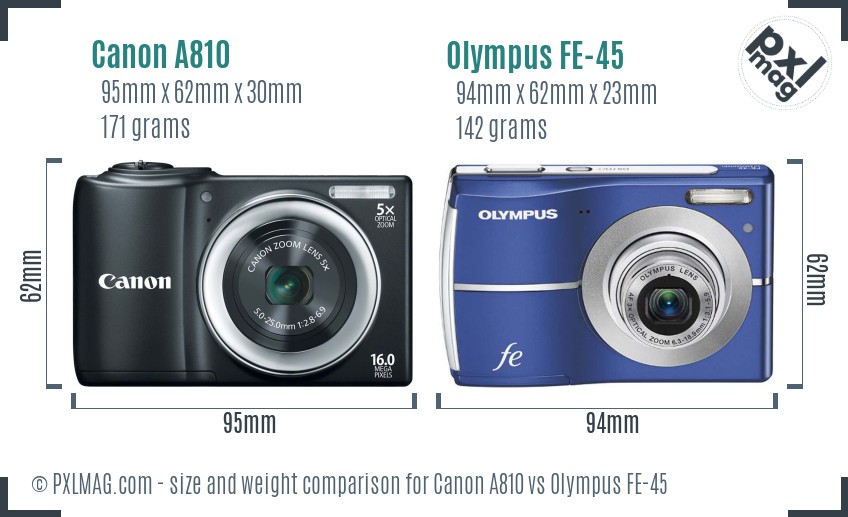 Canon A810 vs Olympus FE-45 size comparison