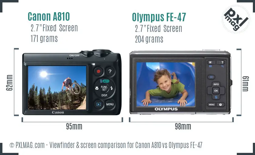 Canon A810 vs Olympus FE-47 Screen and Viewfinder comparison