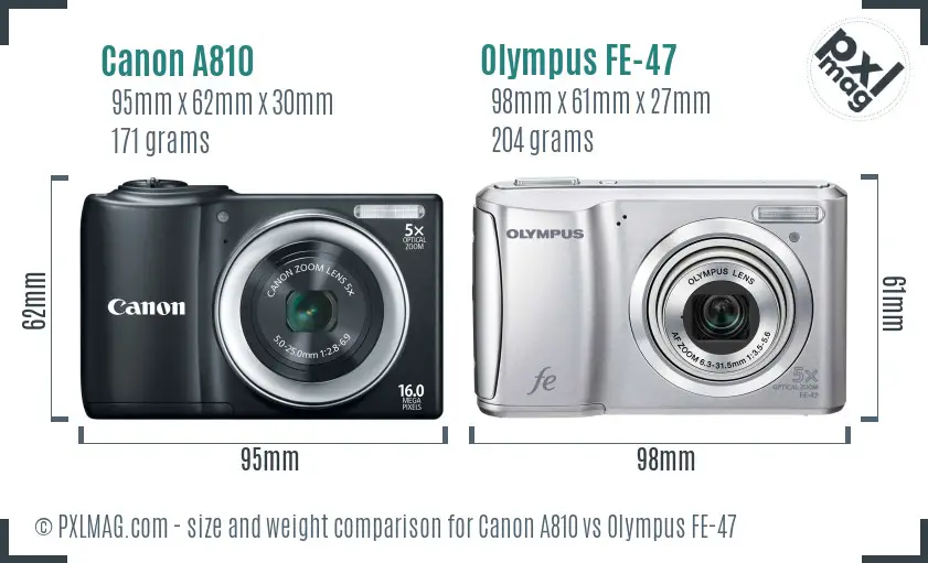 Canon A810 vs Olympus FE-47 size comparison