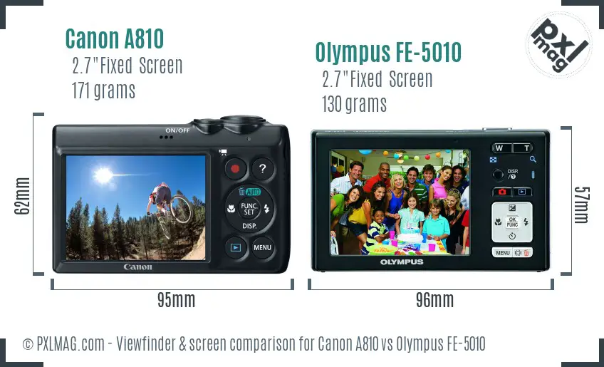 Canon A810 vs Olympus FE-5010 Screen and Viewfinder comparison