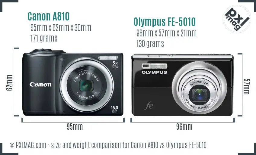Canon A810 vs Olympus FE-5010 size comparison
