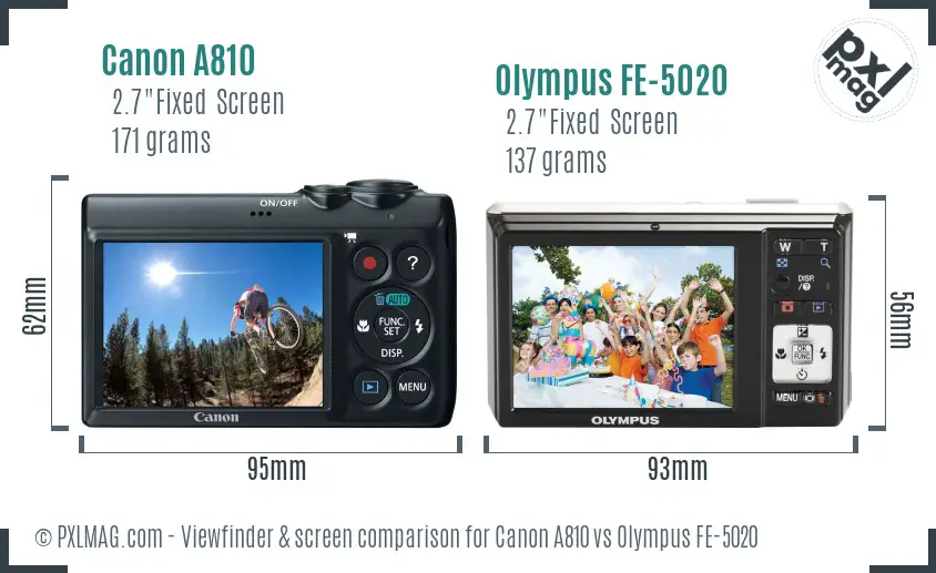 Canon A810 vs Olympus FE-5020 Screen and Viewfinder comparison