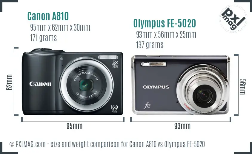 Canon A810 vs Olympus FE-5020 size comparison