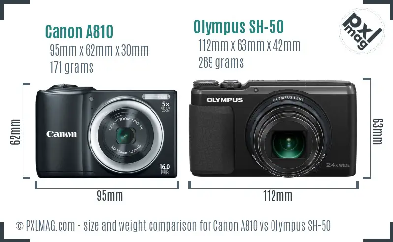 Canon A810 vs Olympus SH-50 size comparison