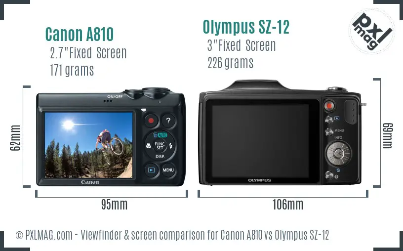 Canon A810 vs Olympus SZ-12 Screen and Viewfinder comparison Canon A810 vs Olympus SZ-12 Screen and Viewfinder comparison